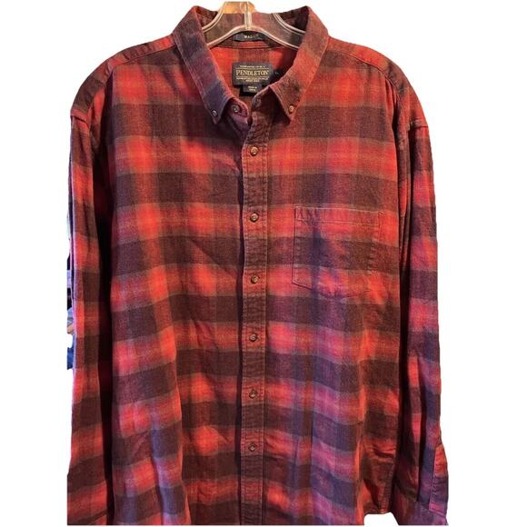 PENDLETON Mason Flannel Shirt Men’s XL Button Down Red Burgundy Plaid - Picture 1 of 11